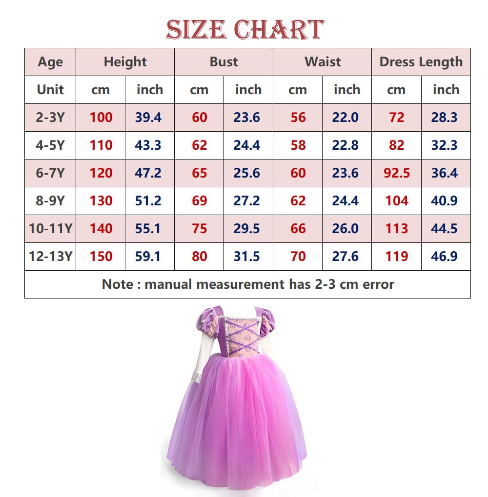 Axaxa Rapunzel Costume For Girls Rapunzel Dress Birthday Party Halloween Costume Cosplay Dress Up For Little Girls 2-11 Years
