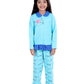 KiddoPanti Girls Letter Print Collar Shirt and AOP Pant Set, Aqua Blue  1214Y