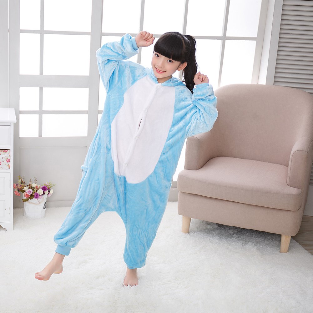 Wafunne Kids Rabbit Costume Cosplay Halloween Easter Animal Onesie For Boys Girls Child Blue Bunny S