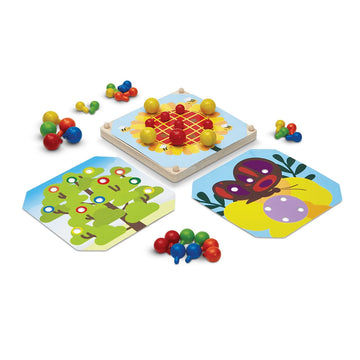 PlanToys Creative Wooden Peg Board With 3 Double Sided Cards (5399) | Sustainably Made from Rubberwood and Non-Toxic Paints and 