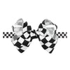 Yanjie 5' Checkered Hair Bow Black And White Bow Racing Checkered Flag Hair Bow Elastic Plaid Bow Headband Hair Accessories For