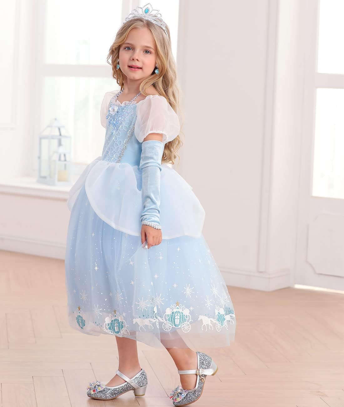 Itvti Princess Cinderella Costume For Girls Halloween Carnival Fancy Dress For Cosplay, Light Blue, 4-5 Years(Tag 120)