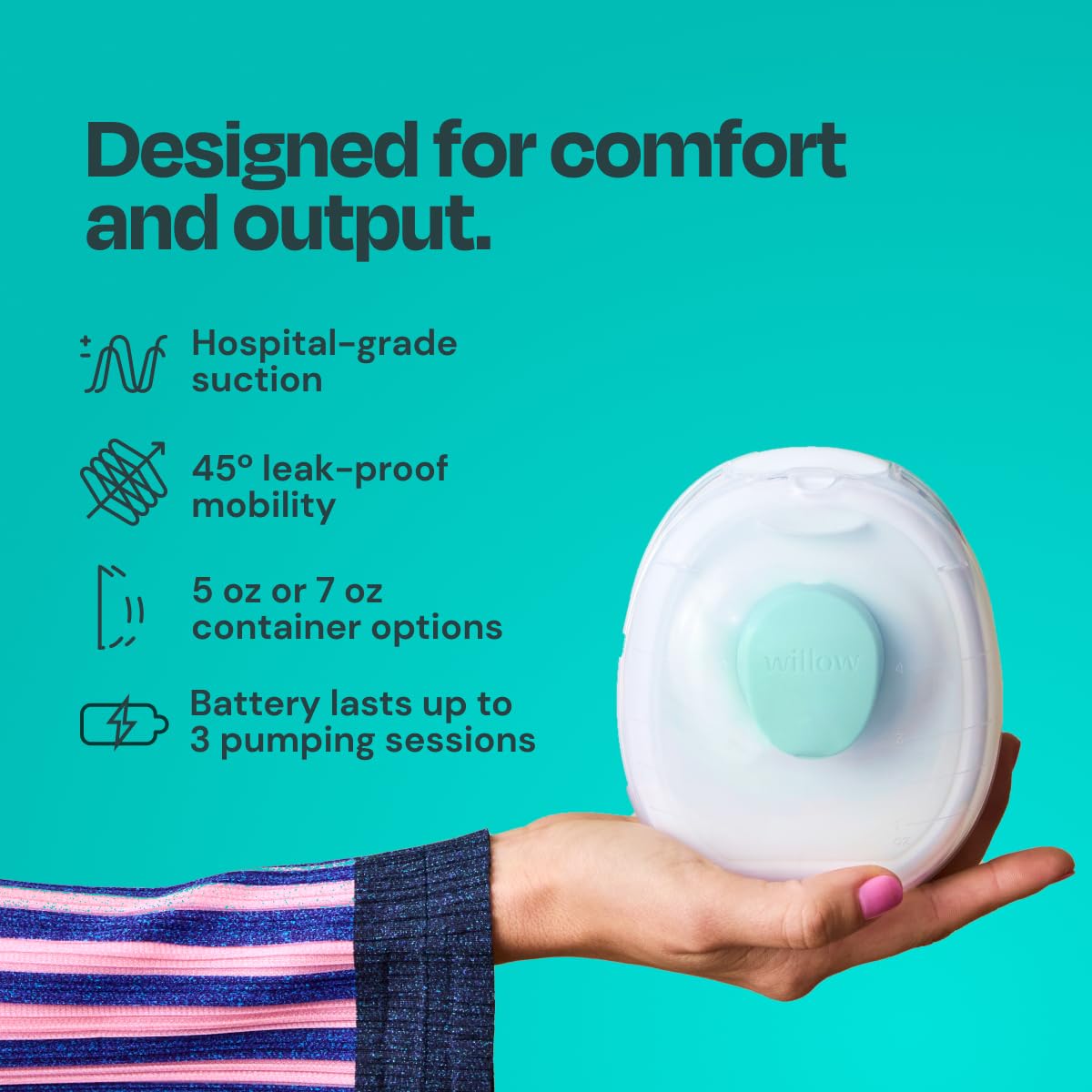 Willow Go - Hands Free Single Wearable Breast Pump - Portable, Electric, Cordless, 9 Levels Of Hospital Grade Suction Strength,