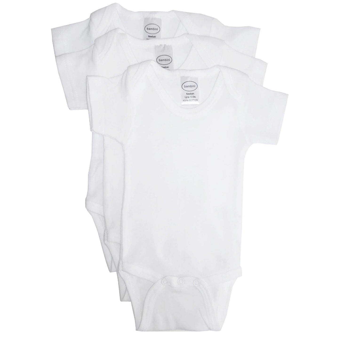 Bambini Cotton White Unisex Short Sleeve Baby Bodysuits 3 Pack Large
