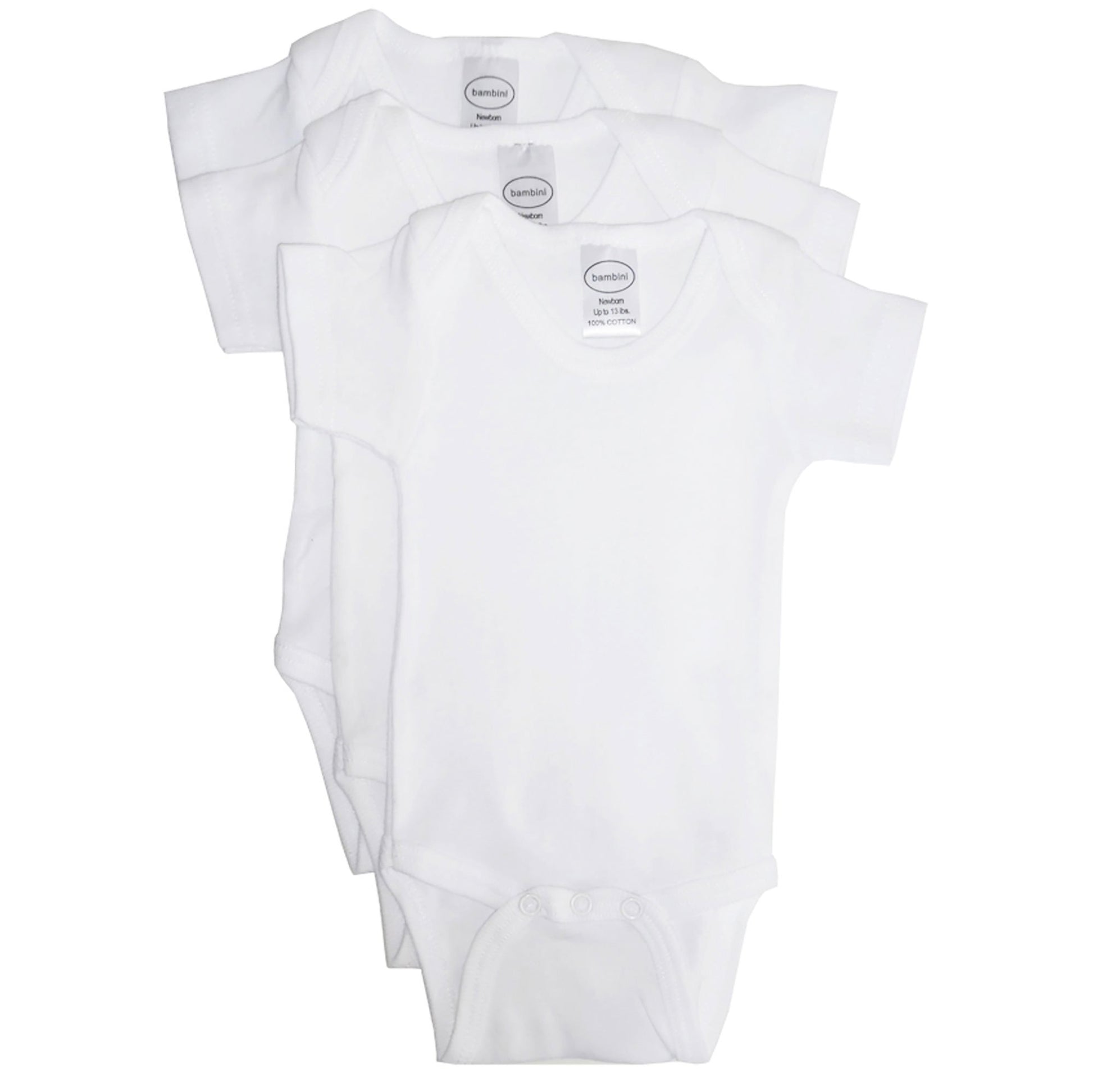 Bambini Cotton White Unisex Short Sleeve Baby Bodysuits 3 Pack Large
