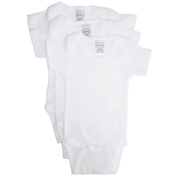Bambini Cotton White Unisex Short Sleeve Baby Bodysuits 3 Pack Large
