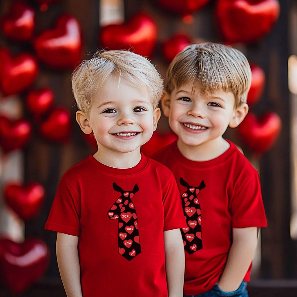 Little Boy Valentines Day Shirt Hugs And Kisses Heart Tie Graphic Vday Toddler Kids Xo Xo Heart Tops Size 7 Years