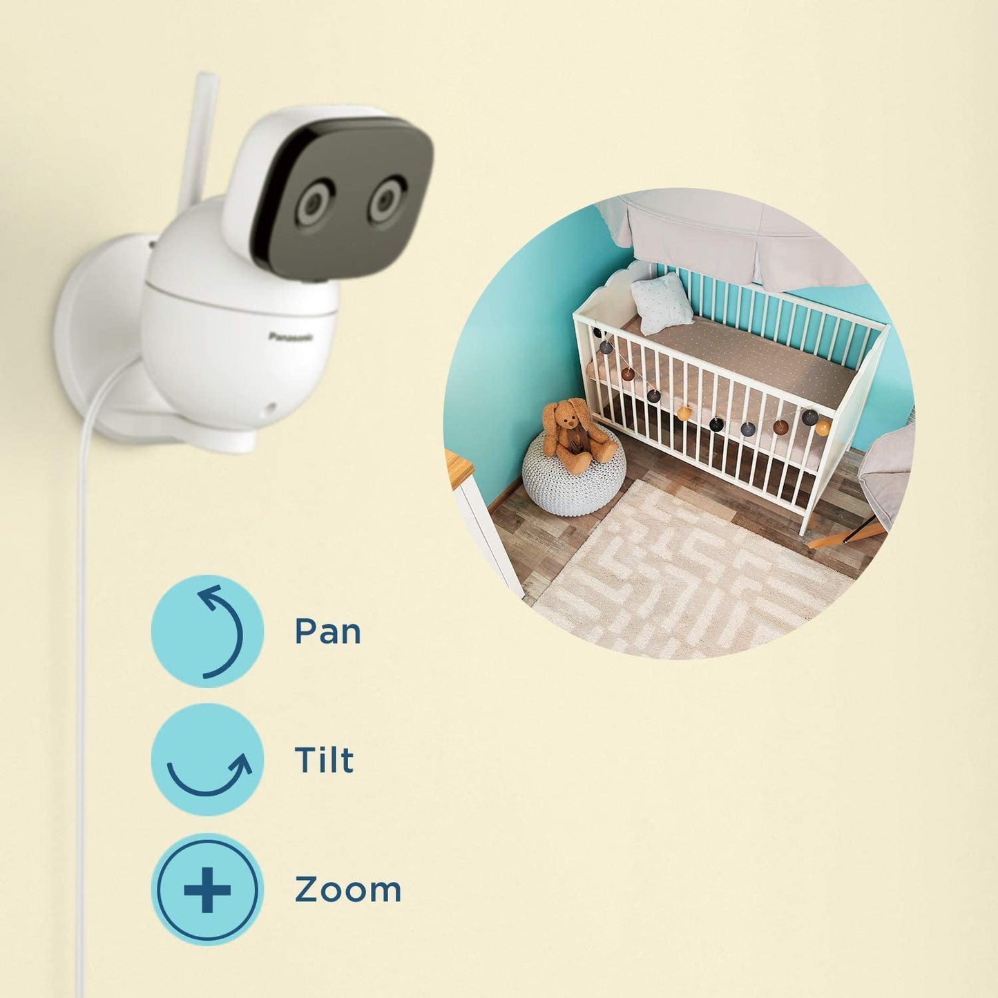 Panasonic Video Baby Monitor With Remote Pan/Tilt/Zoom, Extra Long Range, Secure Connection And Portable, 2 Way Talk & Lullaby O