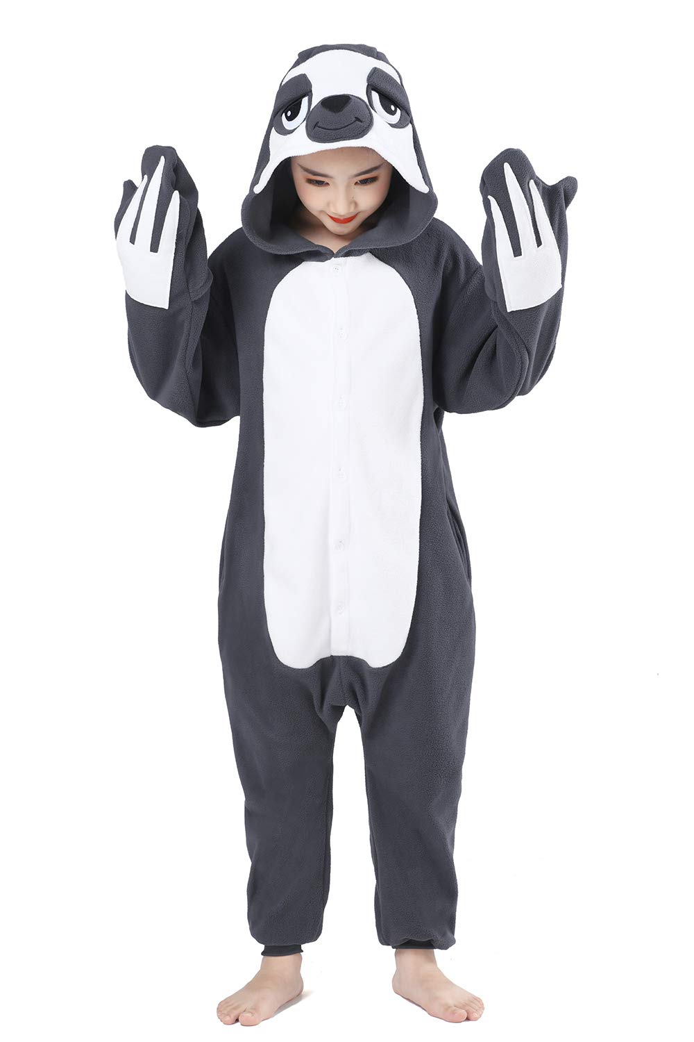 Canasour Kids Sloth Onesie Halloween Cosplay Costume Girls Animal Unisex Outfuit One Piece Hooded Soft Pajamas Grey Party 8-10 Y