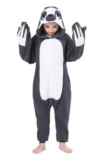 Canasour Kids Sloth Onesie Halloween Cosplay Costume Girls Animal Unisex Outfuit One Piece Hooded Soft Pajamas Grey Party 6-8 Ye