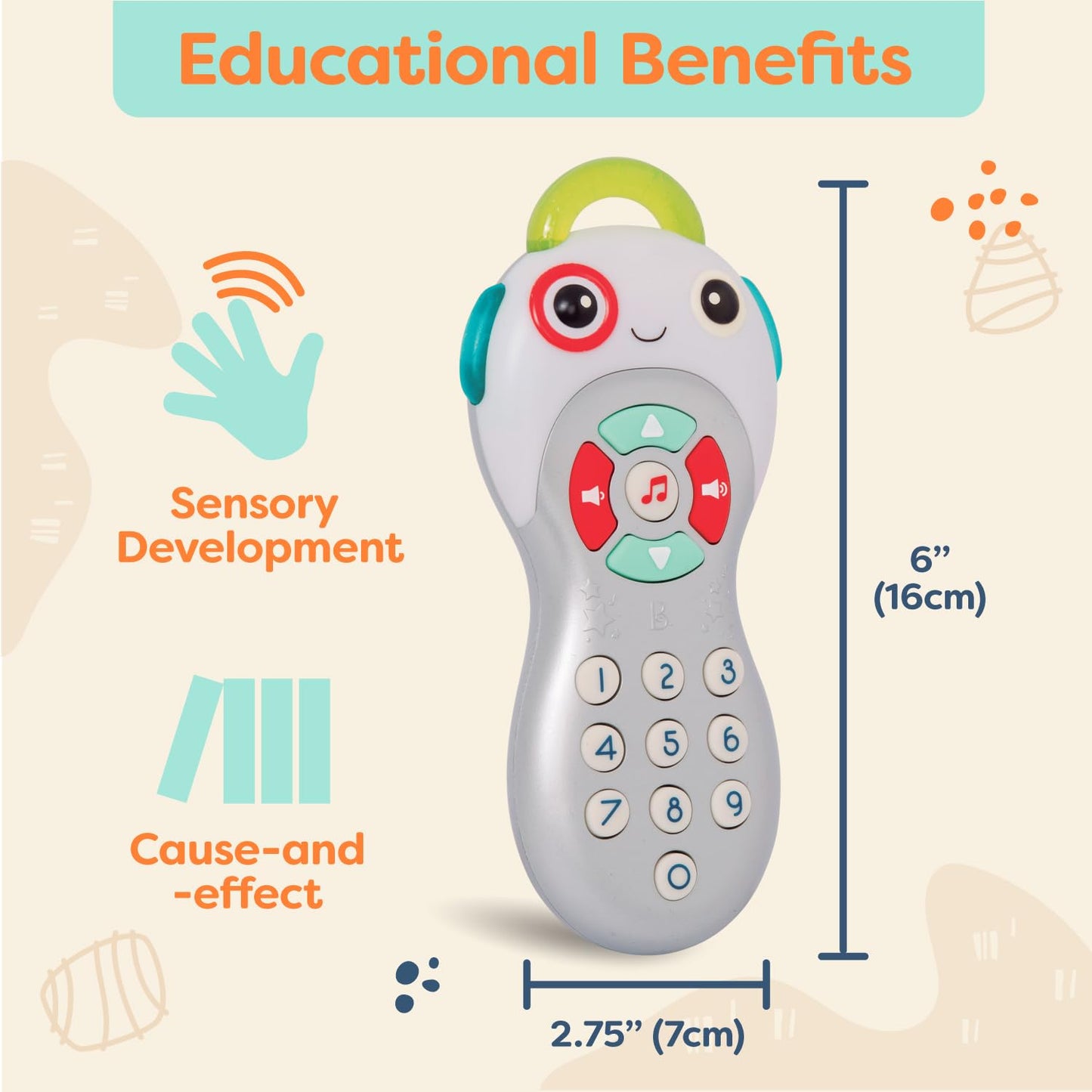 B. toys- B. baby- Baby Musical TV Remote - Toy TV Remote with Lights & Sounds - Sensory Baby Toy - Learning Toys for Babies - 6