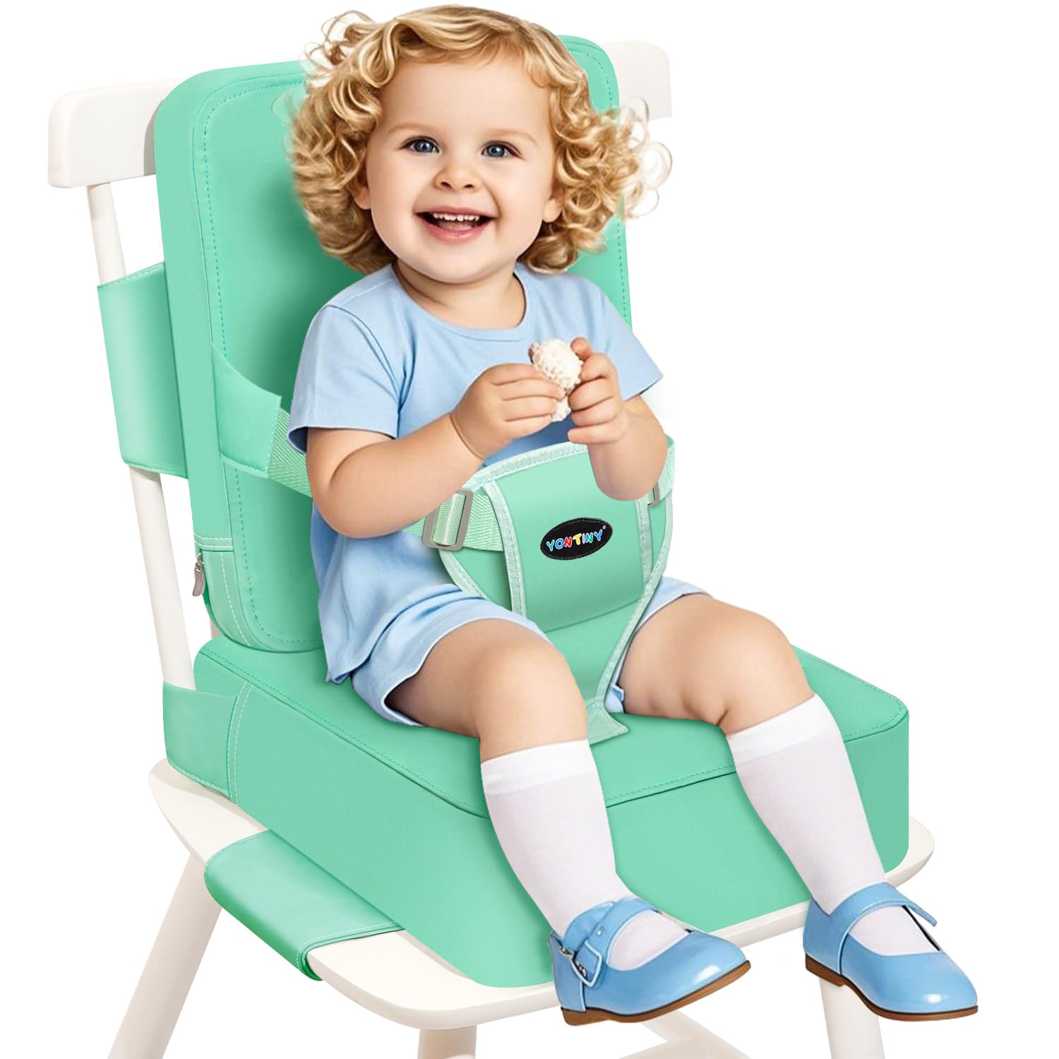 YONTINY Toddler Booster Seat for Kitchen Chair, 2-in-1 Dining Table Booster Seat with Backrest & Adjustable Straps - Easy-Clean,