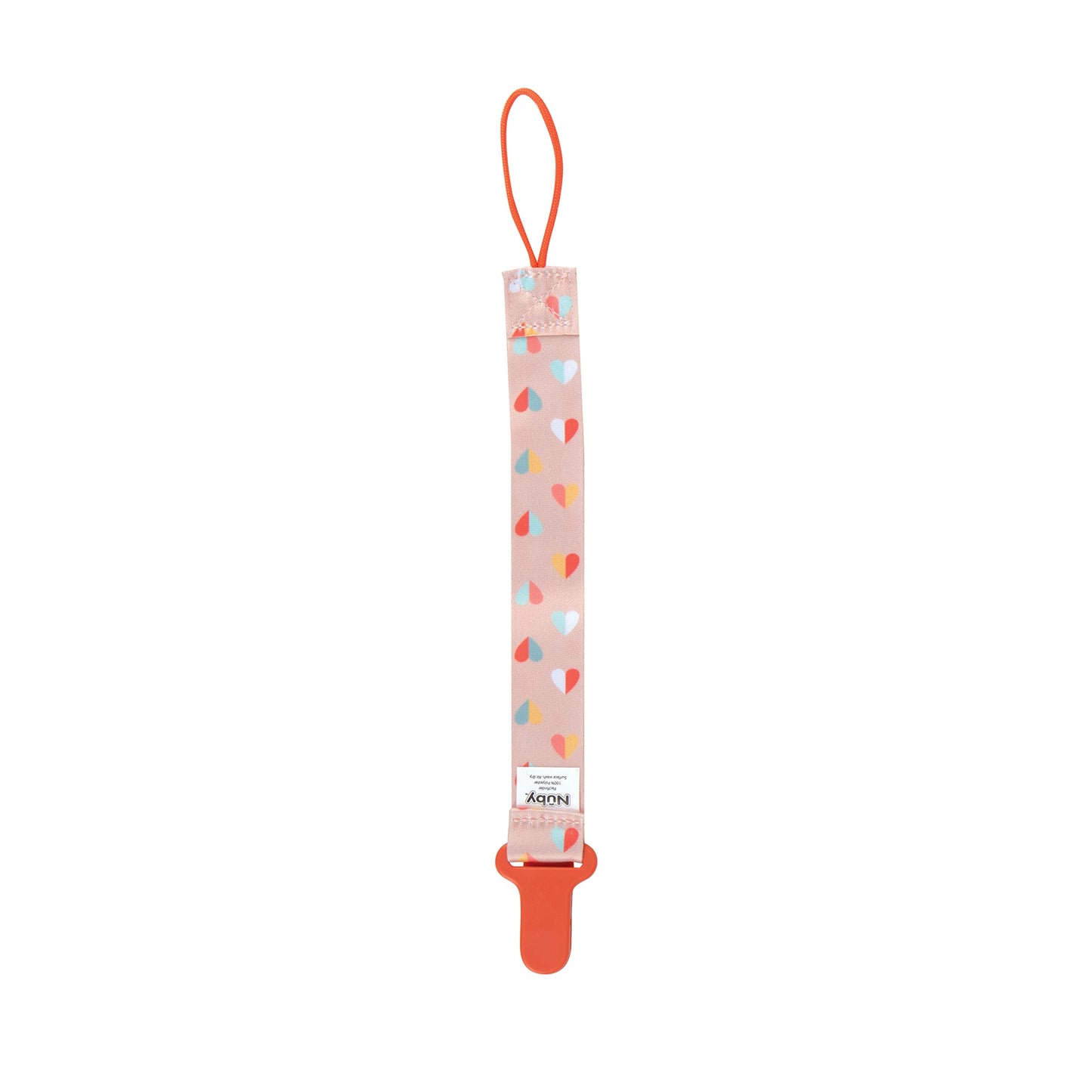 Nuby Pacifinder Baby Pacifier Clip - (2-Pack) - Pacifier Holder Clip with Convenient Hook Loop - Peach Stripes and Hearts