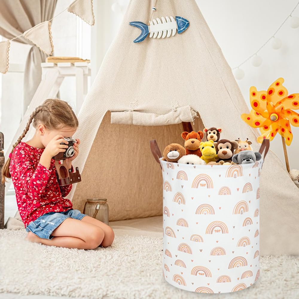 Fxocshe Boho Rainbow Laundry Hamper,Girls Laundry Hamper,Waterproof Foldable Canvas Laundry Basket,Baby Nursery Hamper,Gift Bask