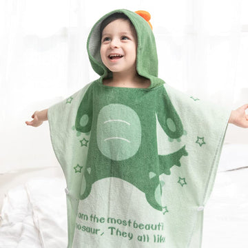 Tonwhar Kids Bath/Pool/Beach Hooded Poncho Towel-Cartoon Animal Pattern Cotton Beach Towel For Baby And Kids (Army Green Dinosau
