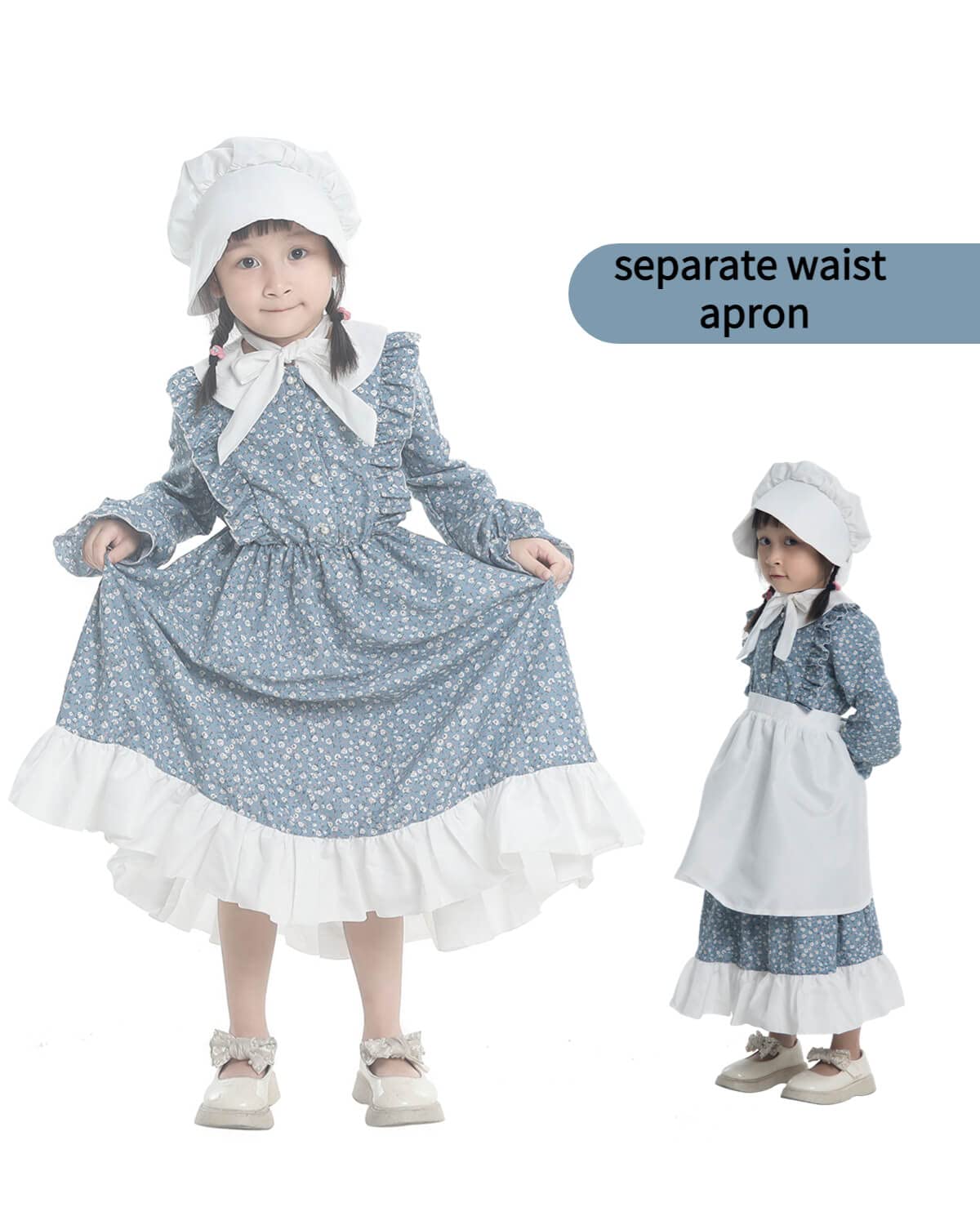 Nuoqi Prairie Dresses Girls Pioneer Laura Ingalls Wilder Costume With Apron Xl, Blue