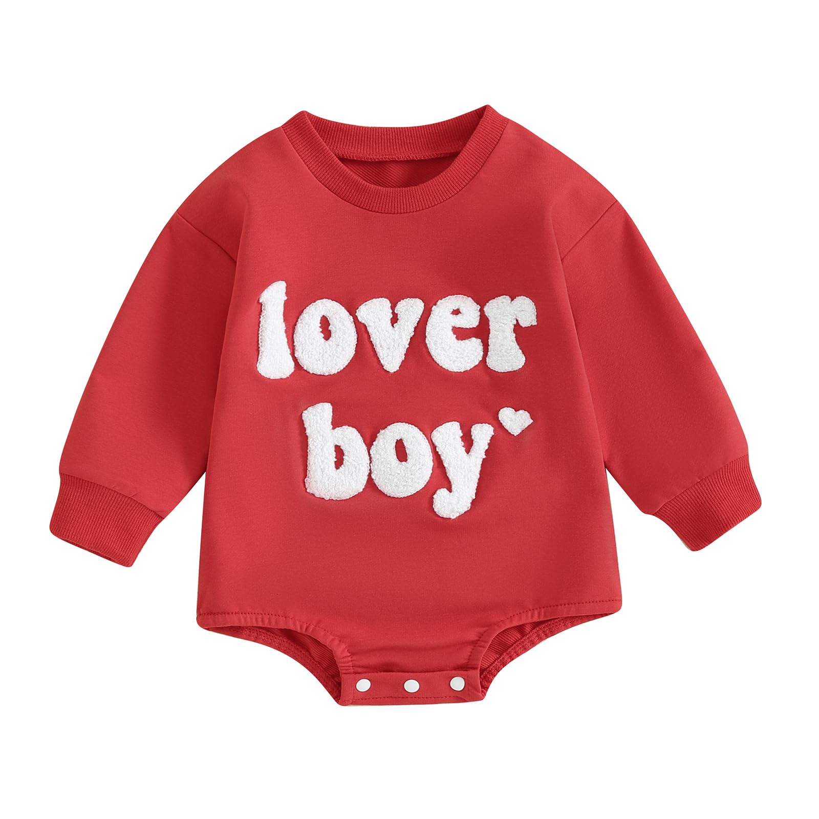 Lesimsam Newborn Baby Boy Girl Valentines Day Outfit Sweatshirt Bubble Romper Oversized Long Sleeve One-Piece Outfit (Red Lover