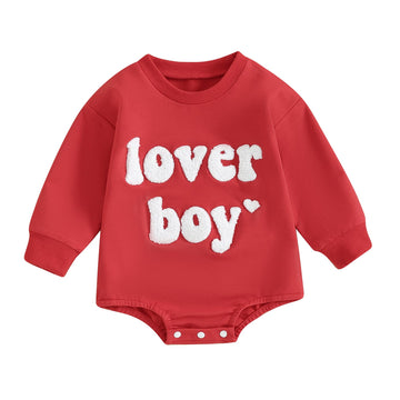 Ursobutegl Newborn Baby Boys Romper Sweatshirt Lover Boy Letter Embroidery Sweater Valentines Day Outfit Clothes(Red-Lover Boy,3
