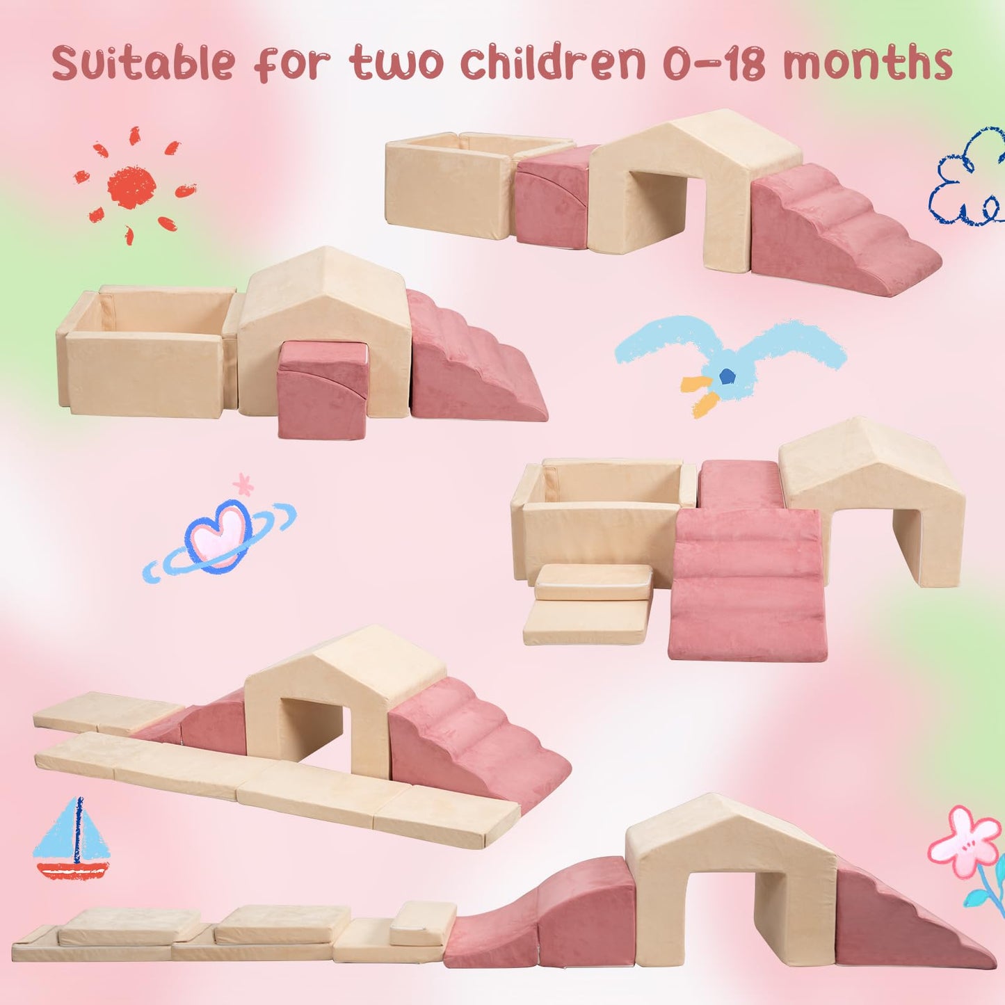 Loaol Foam Climbing Toys For Toddlers, 6Pcs Climb And Crawl Activity Playset, 5 In 1 Soft Crawling Climbing Blocks Indoor, Toddl