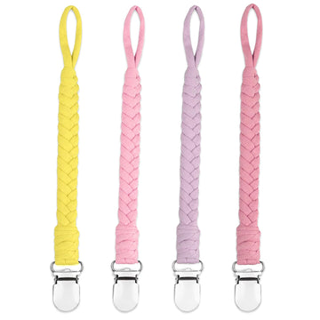 4 Pcs Pacifier Clip, Pacifier Clips For Boys & Baby Girls Pacifier Holder Clip Binky Clips Braided 100% Handmade Fits All Pacifi