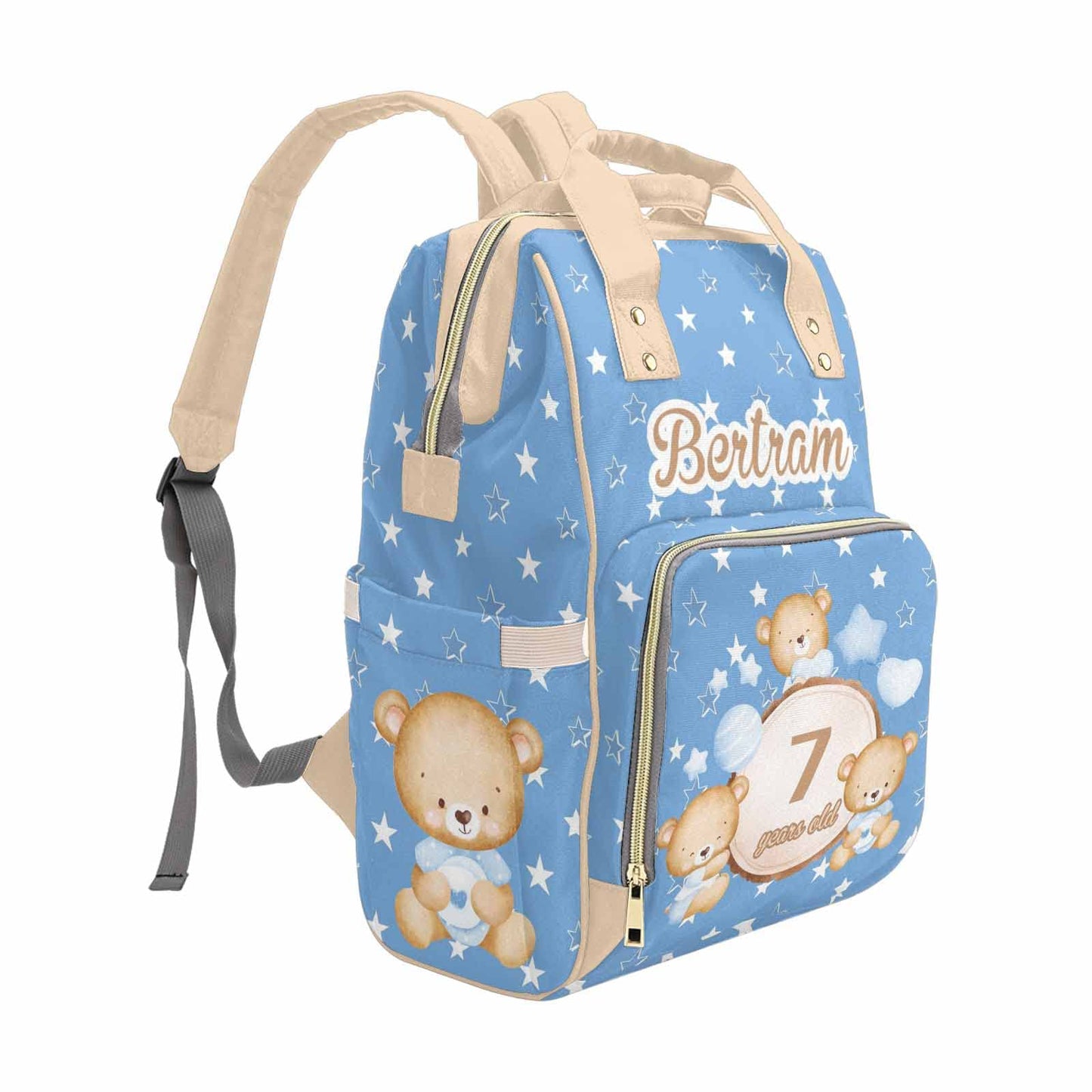 M Yescustom Personalized Blue Bear Diaper Bag With Name & Age, Custom Star Travel Backpack With Large Capacity Waterproof Mommy