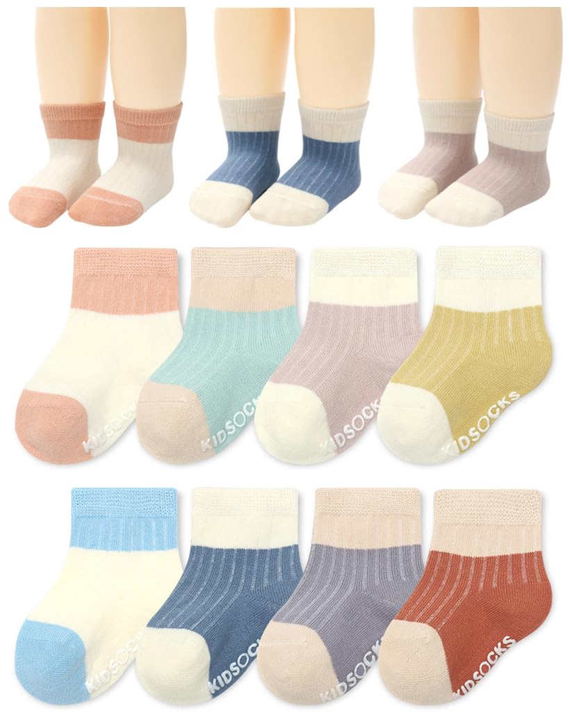 Qandsweet Baby Boy Combed Cotton Socks Toddler Ankle Sock Non-Skid Newborn Infants (6-12 Months, Multicolor)