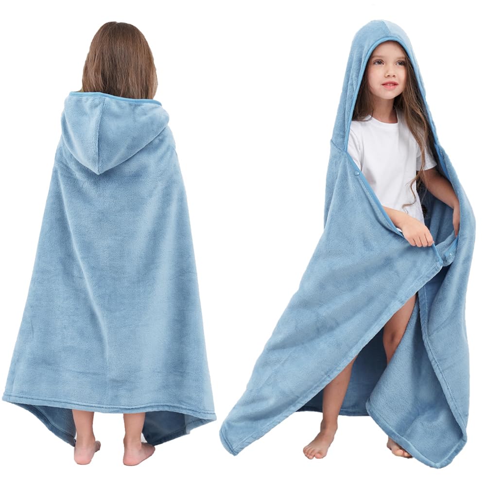 Hiturbo Kids Hooded Fleece Towel: Soft Plush Bath Blanket - Warm Swim Cover Up - 50'X30' Pool Beach Towel Wrap For 3-12 Yrs (B