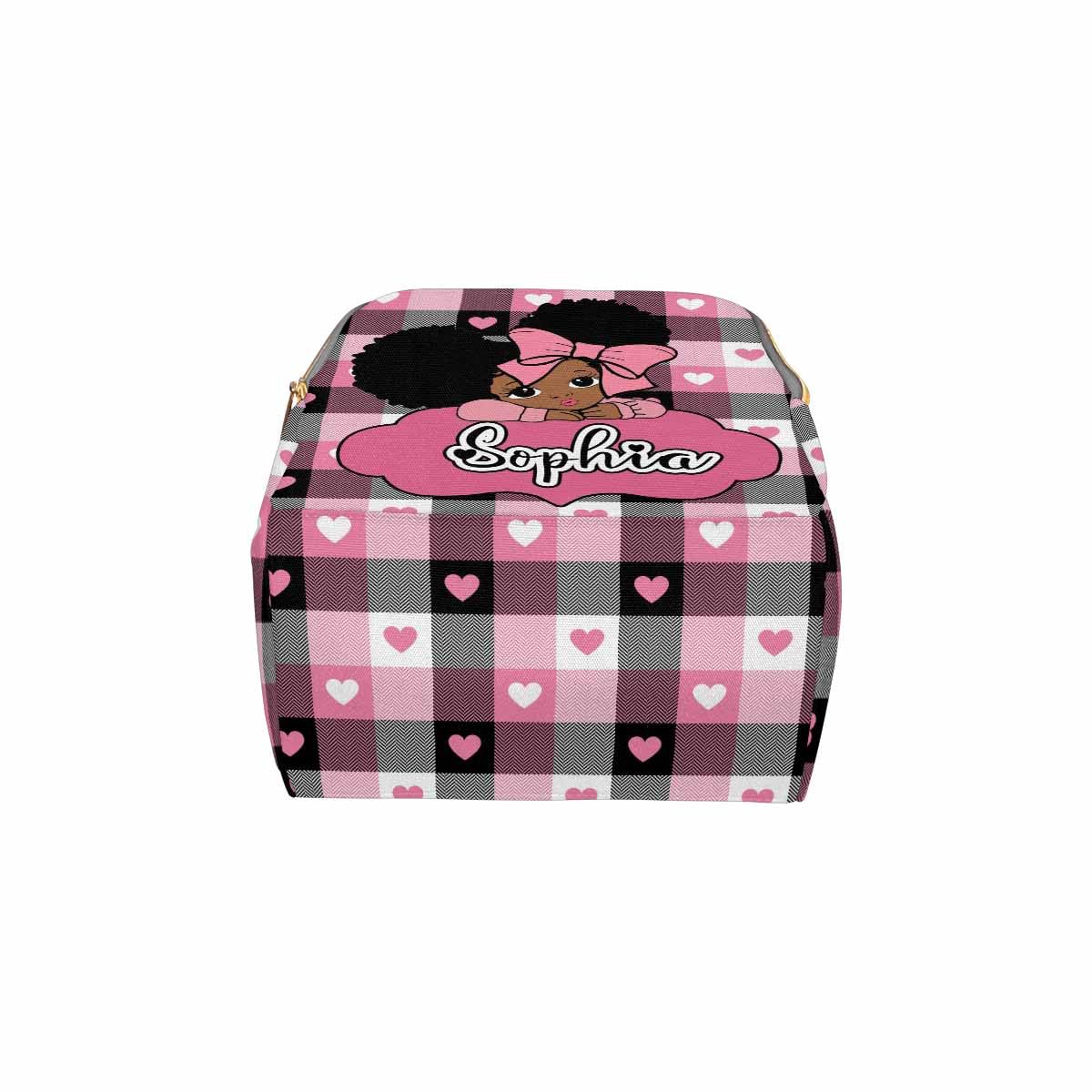 Customized School Bag With Name, Large Capacity Waterproof Diaper Bag, Cute Girl Print Monogram Nappy Backpack With Thermal Pock