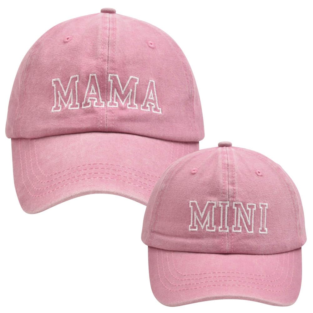 2Pcs Mama And Mini Matching Baseball Cap For Mother Baby Duaghter Son, 3D Embroidered Adjustable Washed Parent-Child Hat