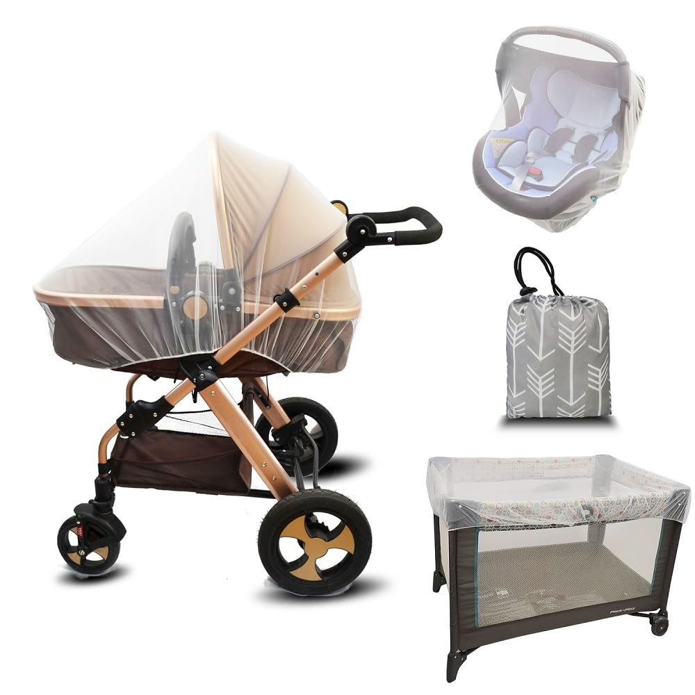 Baby Mosquito Net For Stroller With Storage Bag, Stroller Netting Mosquito With Organizer For Cribs, Infant Car Seat Insect Mesh