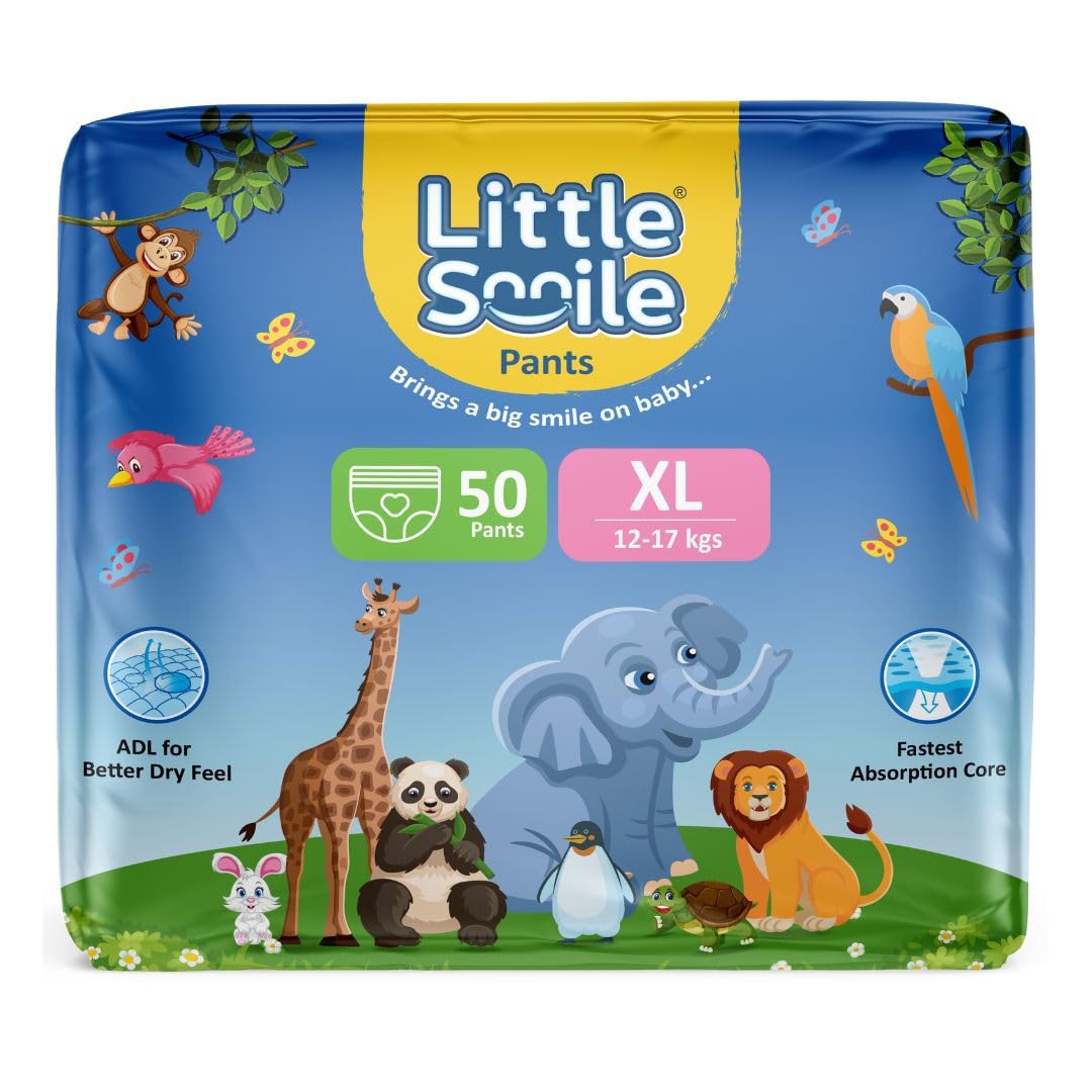 Little Smile Baby Diapers Pant Style | Extra Large (Xl) Size | Ideal For 1217 Kgs Baby | 50 Count Odorless And Antibacterial L
