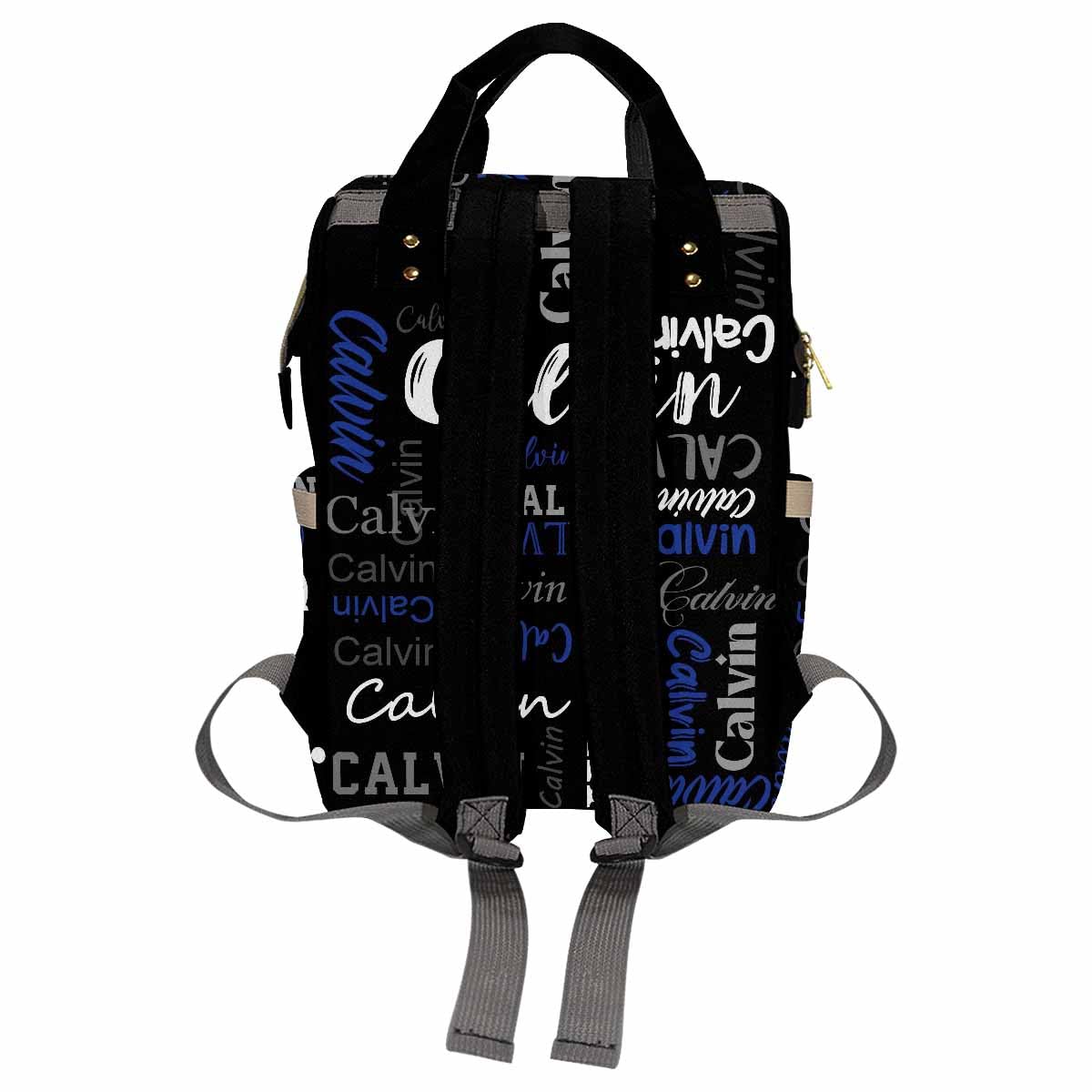 Artsadd Personalized Diaper Bag With Name, Customized Black And Blue Monogram Nappy Backpack With Thermal Pockets Multi-Function