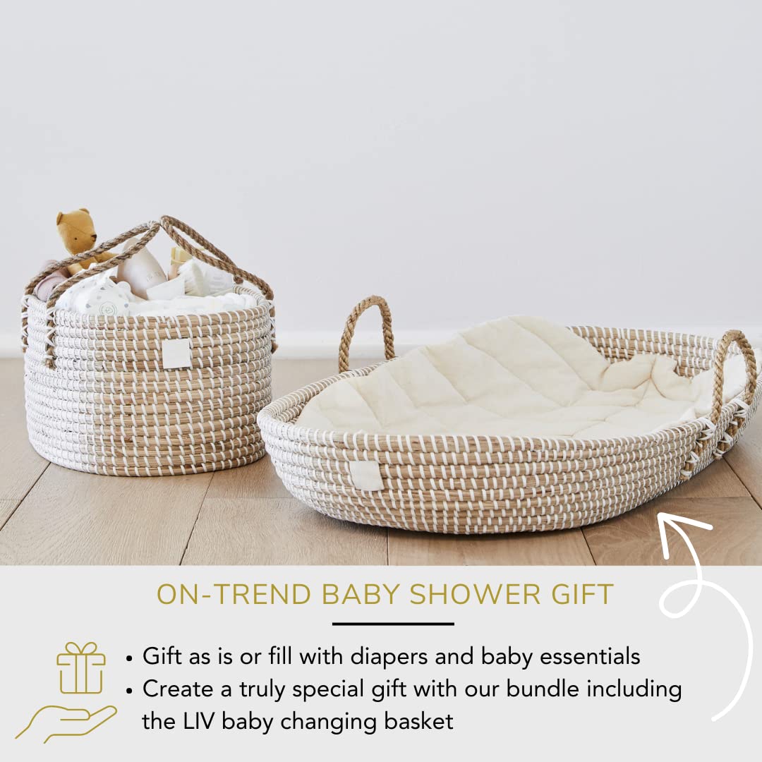 Bebe Bask Baby Diaper Caddy Organizer - Handmade Organic Seagrass - Luxury Diaper Caddy Basket - Cute Diaper Caddy For Baby Girl