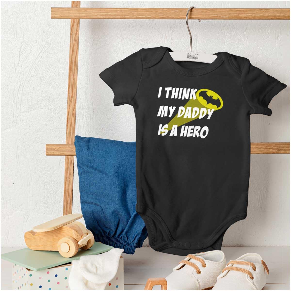 Brisco Brands I Think My Daddy Is A Hero Superhero Baby Romper Boys Or Girls