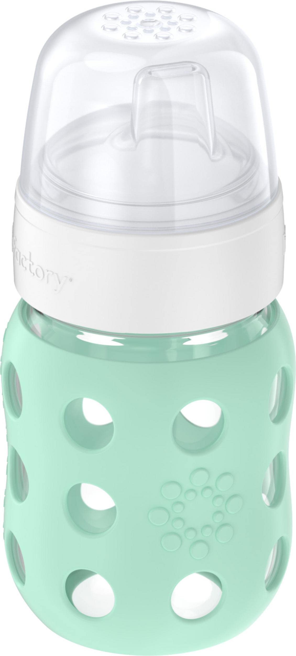 Lifefactory 8-Ounce Wide Neck Glass Baby Bottle With Protective Silicone Sleeve And Sippy Spout, Mint (Lg2251Wmi4)