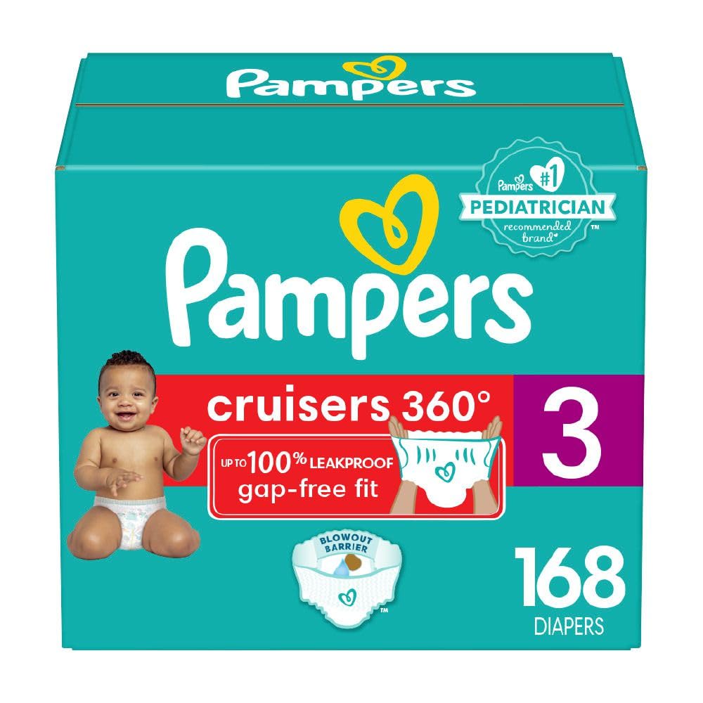 Pampers Diapers - Cruisers 360 - Size 3, 168 Count, Babyproof Up To 100% Leakproof Pull-On Diaper
