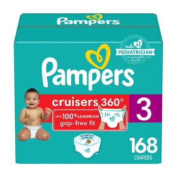 Pampers Diapers - Cruisers 360 - Size 3, 168 Count, Babyproof Up To 100% Leakproof Pull-On Diaper