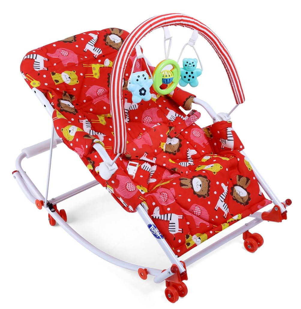 Rocko Swing Rocker 3 In 1 | Foldable Design | Removable Toy Bar | Cushioned Seat | Foldable Legs, 4 To 15 Months Rb33 (Red)
