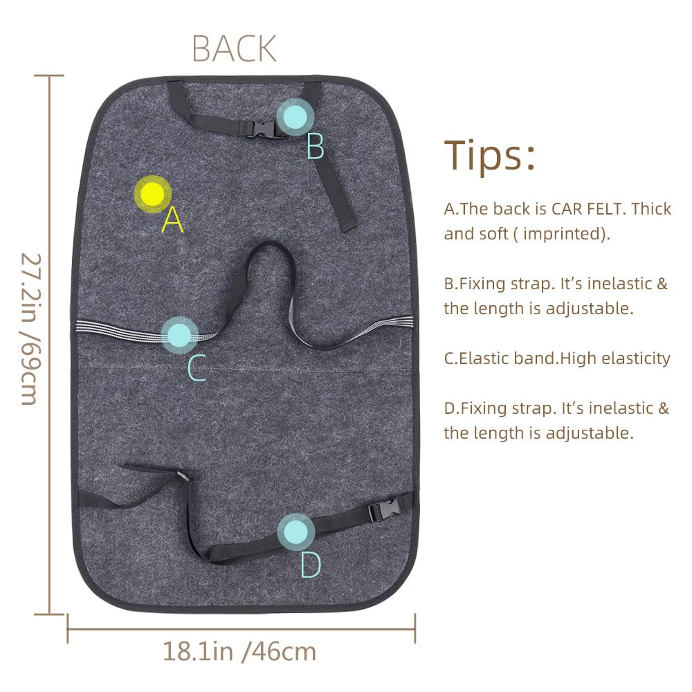 Pefirst Kick Mat Back Seat Protector Waterproof Leather Car Seat Back Organizers Cover With 3 Storage Pockets For Kids Pets Suv