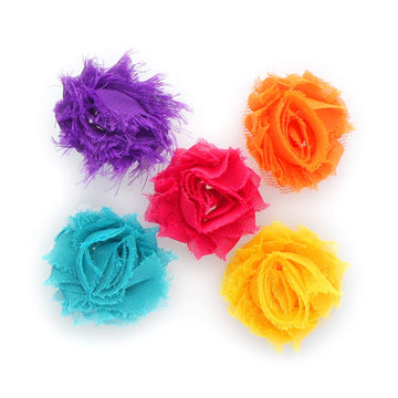My Lello 1.75 Small Shabby Flower Baby Hair Clippie Variety 5-Pack - Purple/Orange/Shocking Pink/Turquoise/Yellow