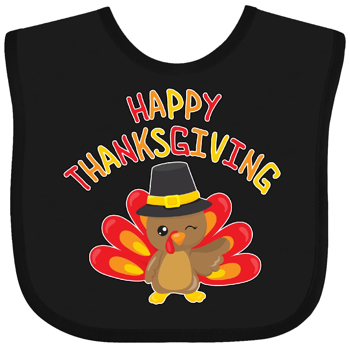 Inktastic Happy Thanksgiving- Cute Turkey In Pilgrim Hat Baby Bib Fuchsia 2C661