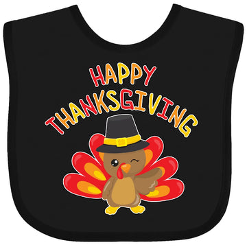 Inktastic Happy Thanksgiving- Cute Turkey In Pilgrim Hat Baby Bib Fuchsia 2C661