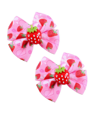 Strawberry Snap Clips Baby Girls Fruit Hair Bow Clips Strawberry Hair Ring Tie BBW24 (Set-P)