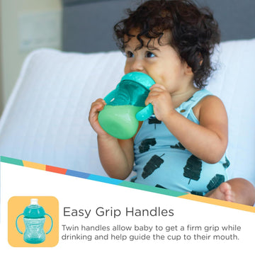 Nuby Plastic 2-Pack Two-Handle No-Spill Super Spout Grip N' Sip Cups, 8Oz, Coral And Aqua