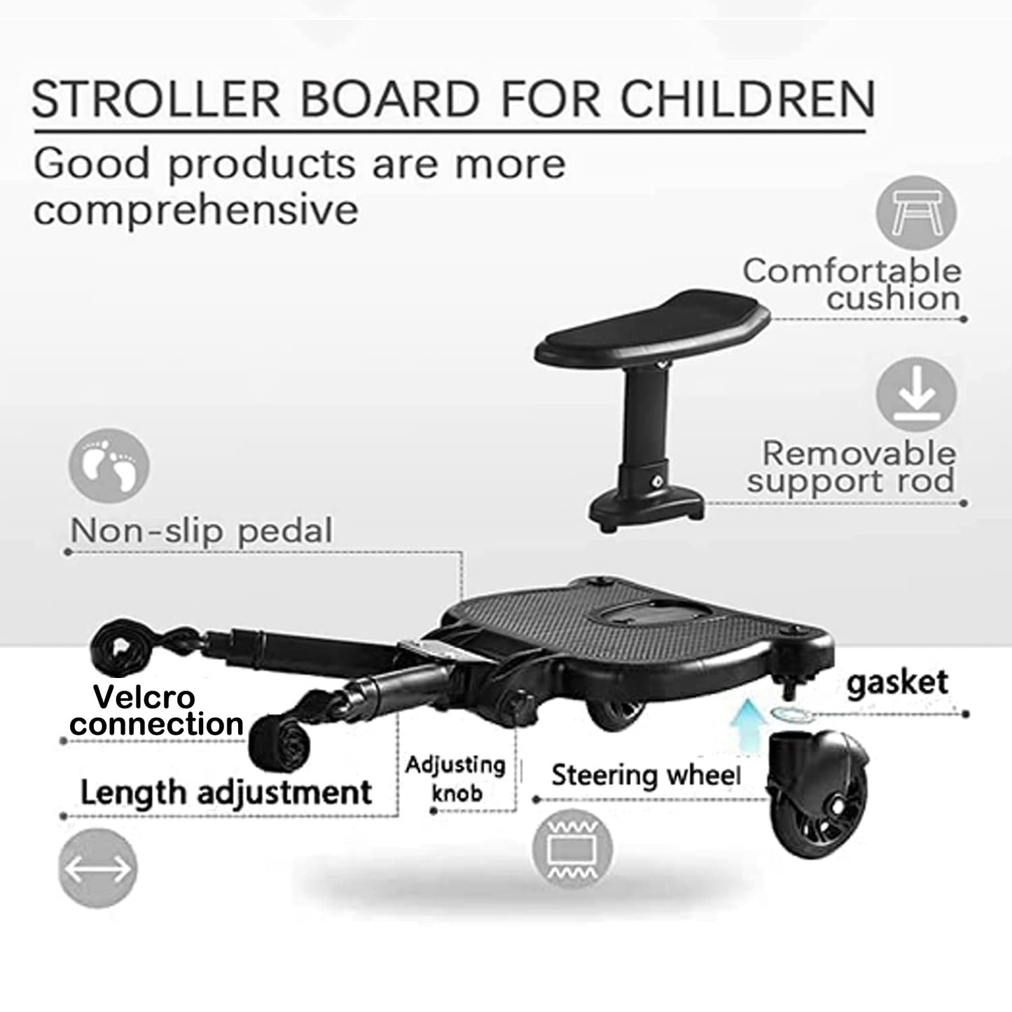 Naniruok Universal Stroller Board With Detachable Seat, 2 In 1 Buggy Board Suitable For Most Brands Of Strollers, Holds Children