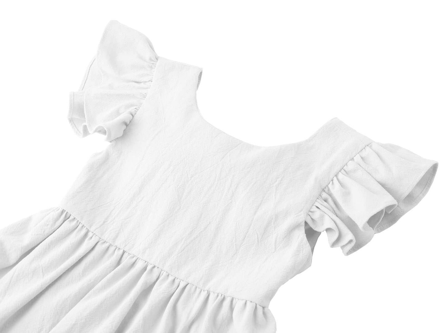 Dutebare Toddler Girls Dress Cotton Linen Ruffle Halter Sleeveless Kids Casual Summer Beach Party Dresses White 110