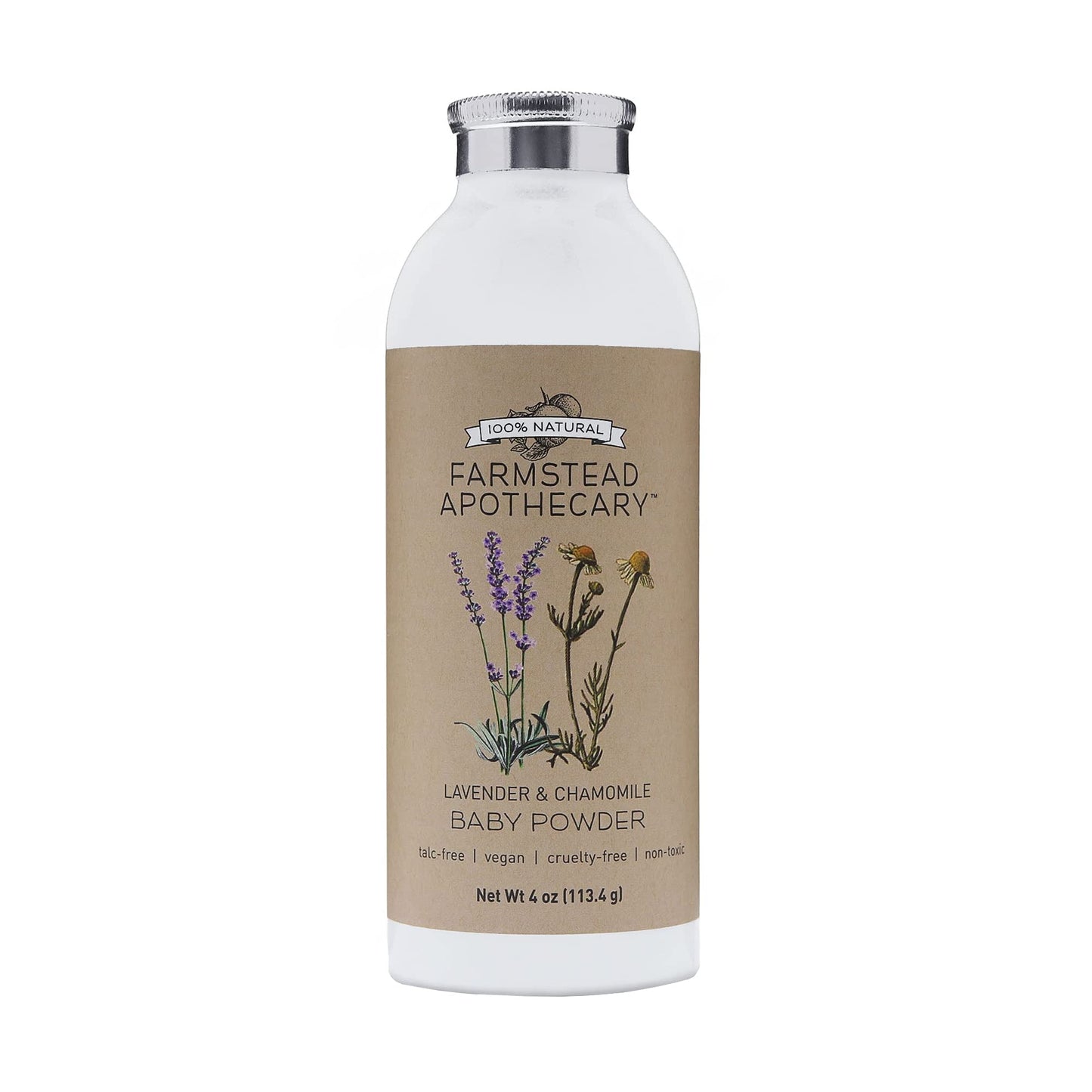 Farmstead Apothecary 100% Natural Baby Powder (Talc-Free) With Organic Tapioca Starch, Organic Chamomile Flowers, Organic Calend
