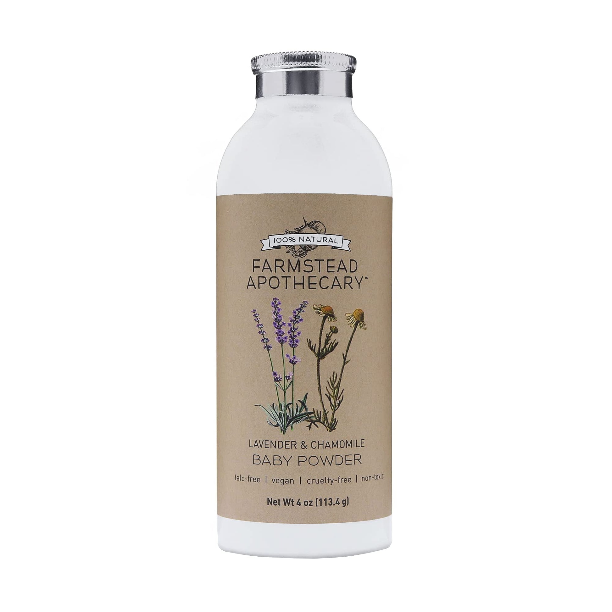 Farmstead Apothecary 100% Natural Baby Powder (Talc-Free) With Organic Tapioca Starch, Organic Chamomile Flowers, Organic Calend