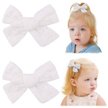Jollybows 2pcs 3.2 Hair Bows Clips for Baby Girl Toddler Pigtail Neutral Linen Hair Clip Bows -Blue Denim