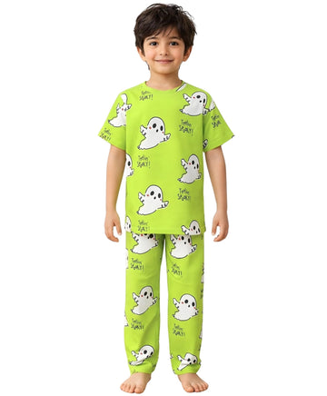 ANTHRILO Spookyi Short Sleeve Pyjama Set for Boys | Soft Cotton Printed Sleepwear | Night Suit & Pyjama Set | Casual Wear | 910